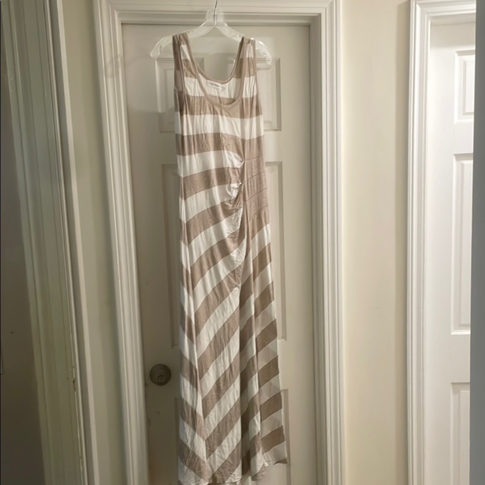 Striped Maxi Dress in White and Tan